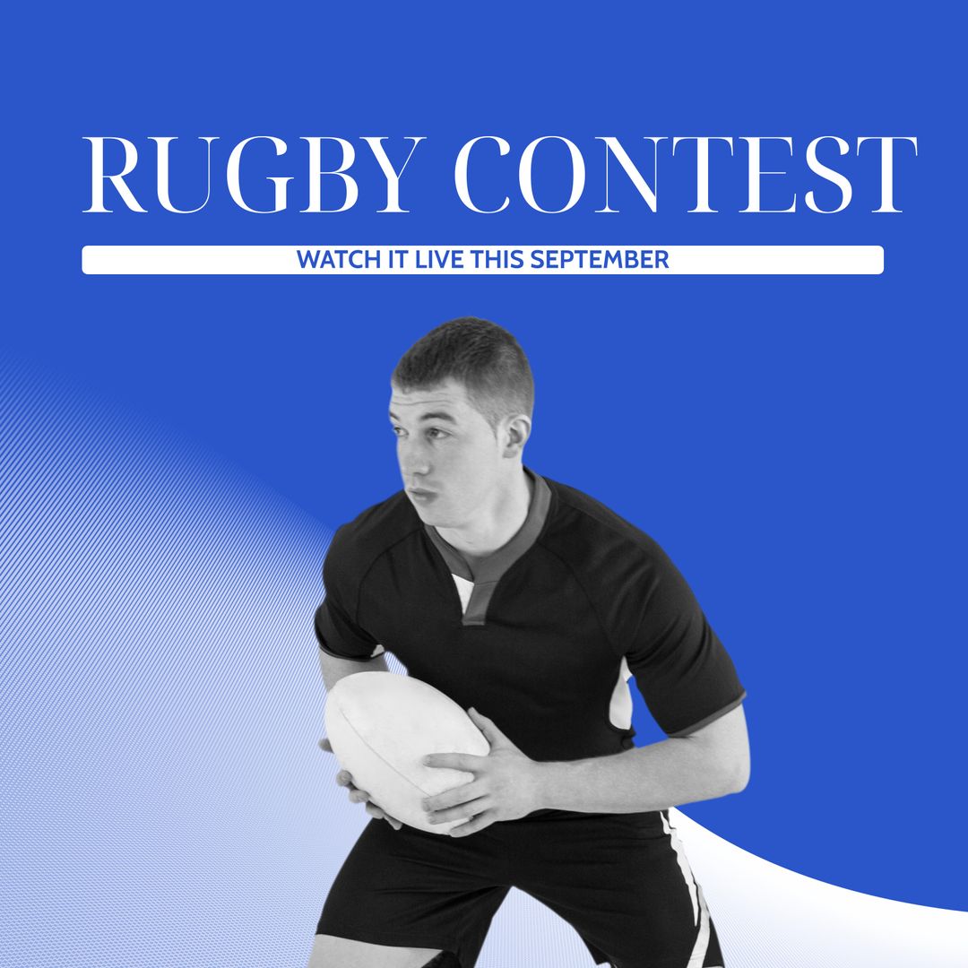 Dynamic Rugby Contest Promotion with Athlete Holding Ball