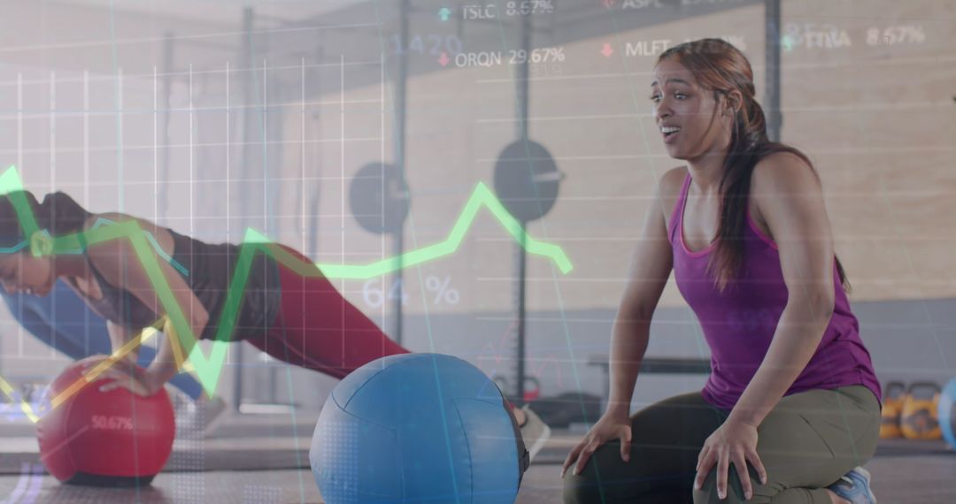 Diverse Women Cross Training with Data Interface Overlay in Gym