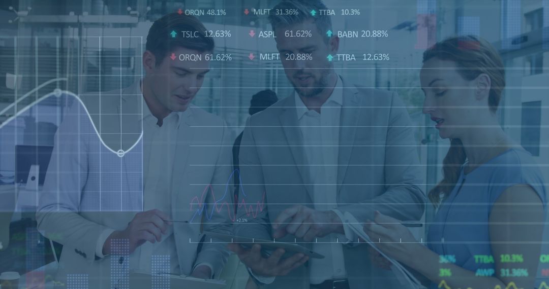 Business Team Analyzing Digital Financial Data in Office Setting