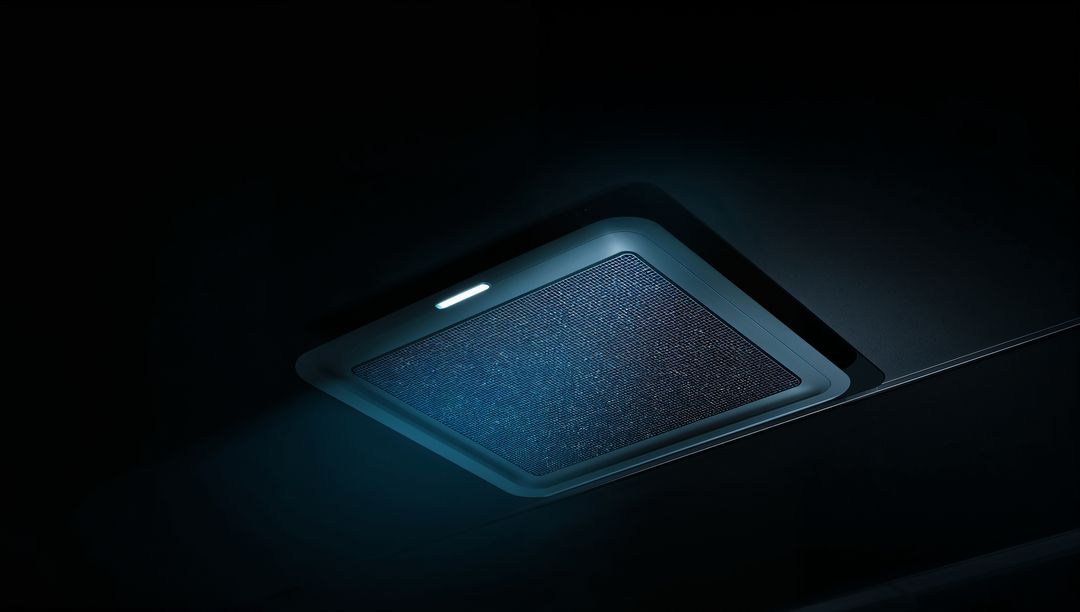 Futuristic Ceiling Air Purification Unit with Soft Blue LED Light