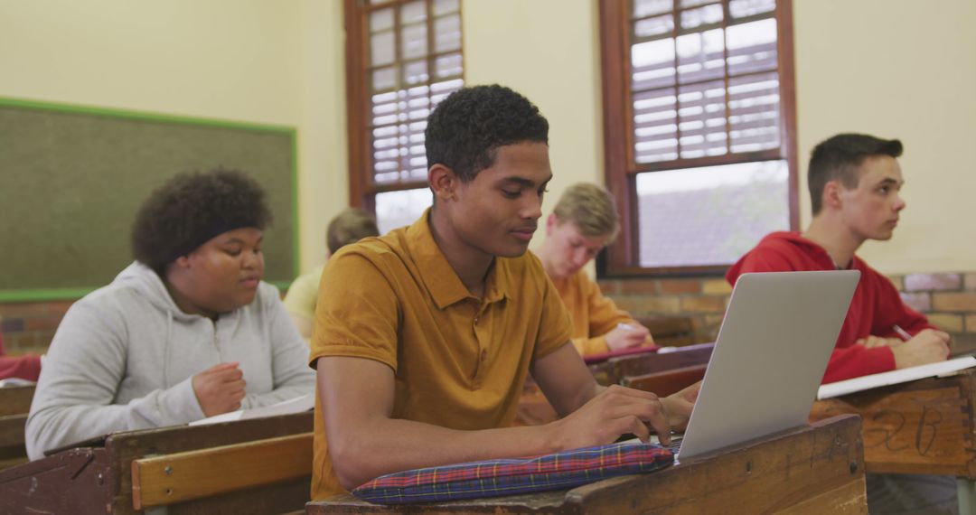 Diverse High School Students Engaged in Classroom Learning