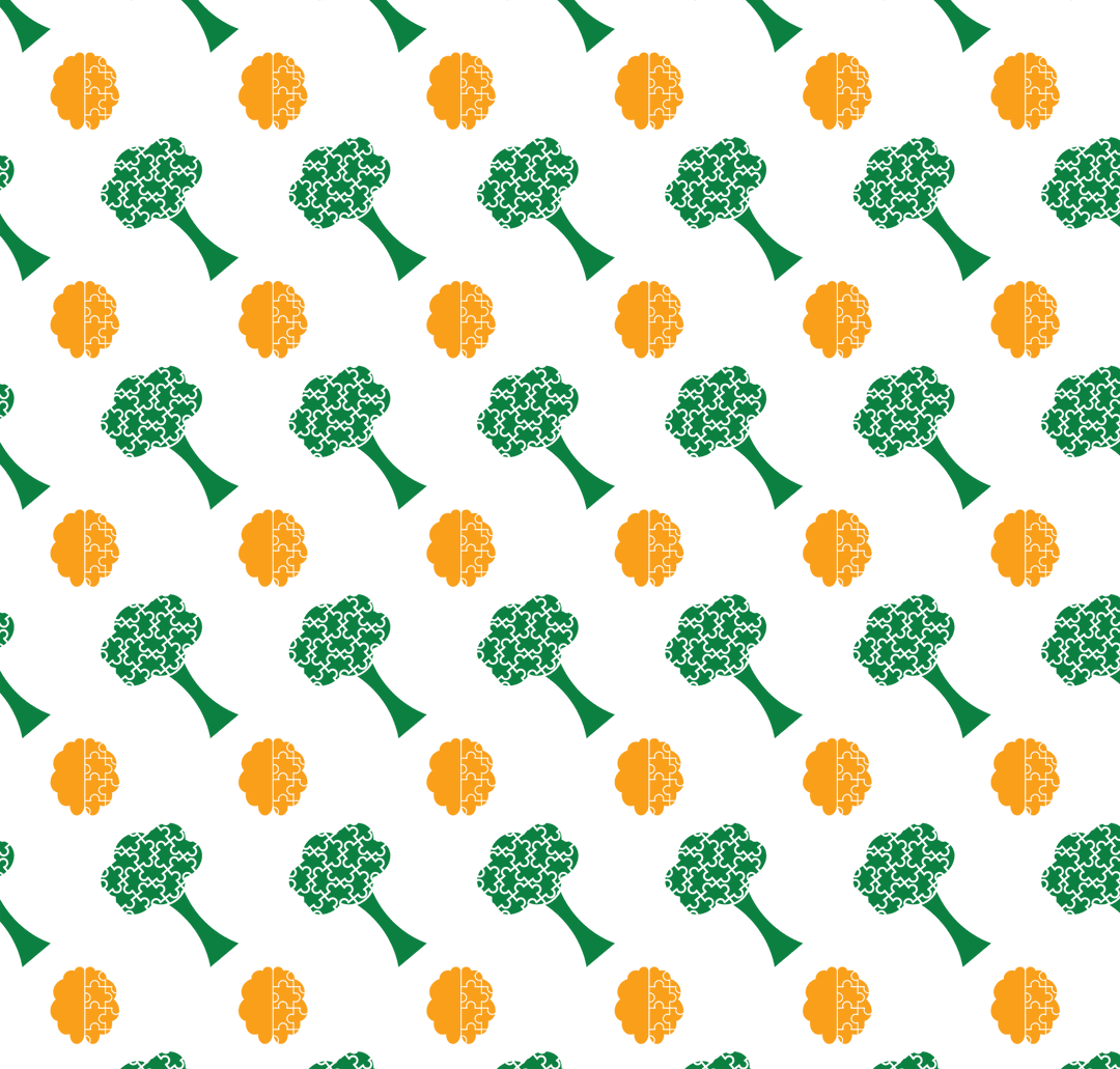 Seamless Green Broccoli Yellow Orange Pattern on Transparent Background