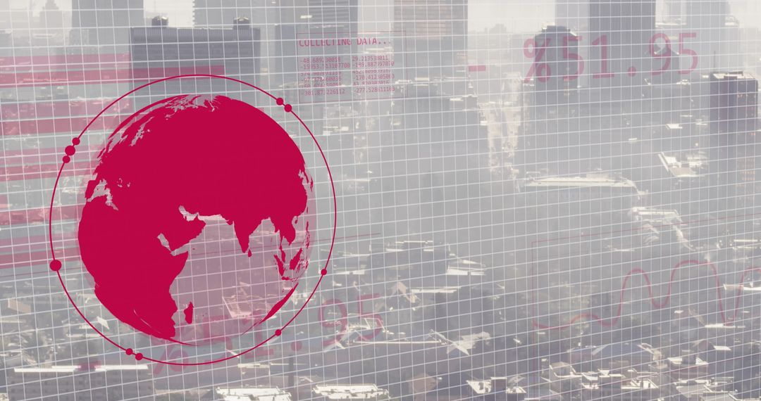 Digital Globe with Financial Data Overlay on Cityscape