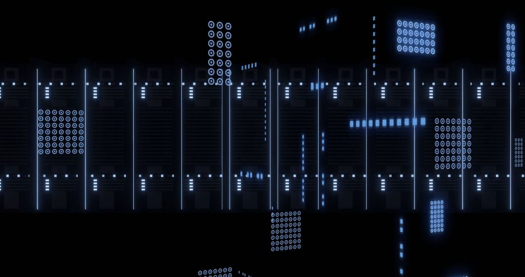 Futuristic Data Center with Blue Digital Patterns