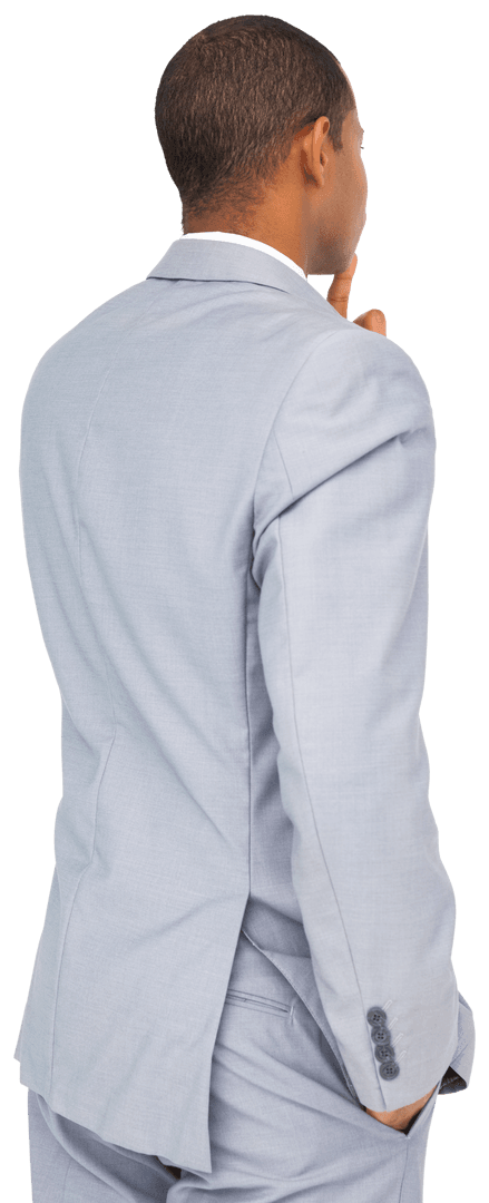 Thoughtful Biracial Businessman in Light Suit on Transparent Background