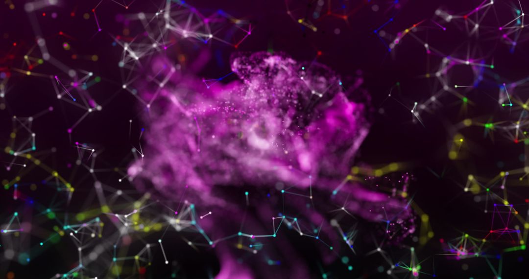 Futuristic Purple Particle Cloud with Digital Nodes and Networks