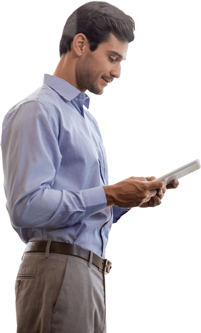Transparent Businessman Using Digital Tablet for Work and Communication