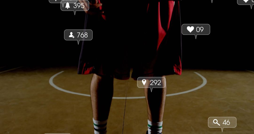 Active Lower Body of Basketball Athlete with Pop-Up UI Elements