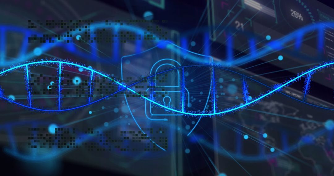 Digital DNA Helix with Data Security Padlock Concept