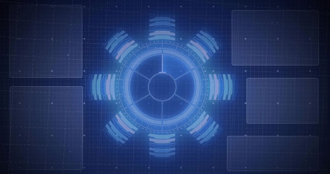 Futuristic HUD Display with Digital Interface on Blueprint Background