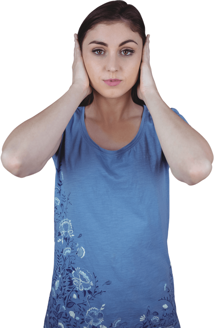 Transparent Background Woman Covering Ears with Hands