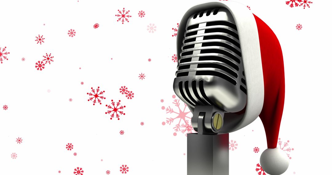 Christmas Microphone with Santa Hat and Snowflakes