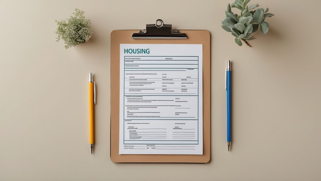 Housing Application Form on Clipboard with Pens and Succulents