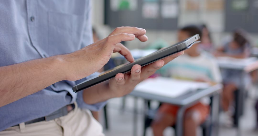 Modern Classroom Education Technology with Teacher Using Tablet