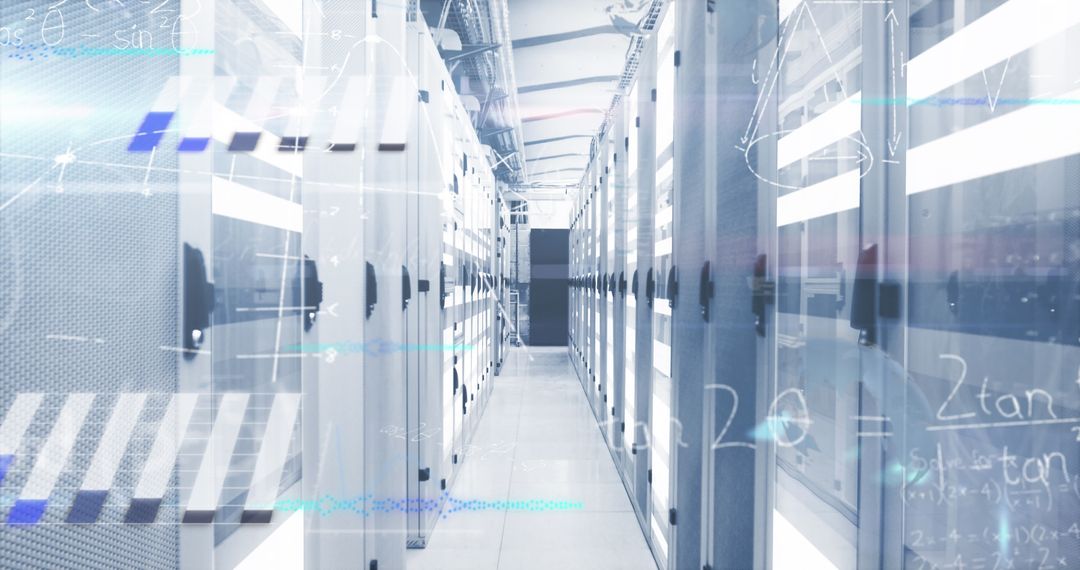 Futuristic Digital Data Overlay on Modern Server Room