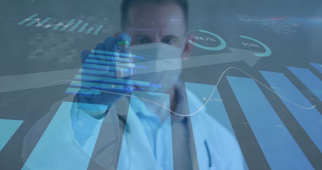 Doctor Analyzing Medical Data with Software Interface Overlay