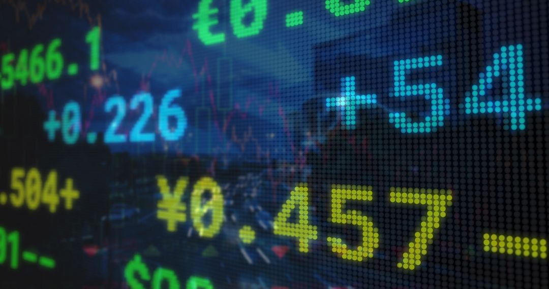 Stock Market Data Visualization Over City Skyline