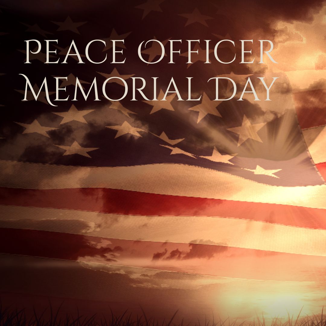 Peace Officer Memorial Day with American Flag and Sky Background
