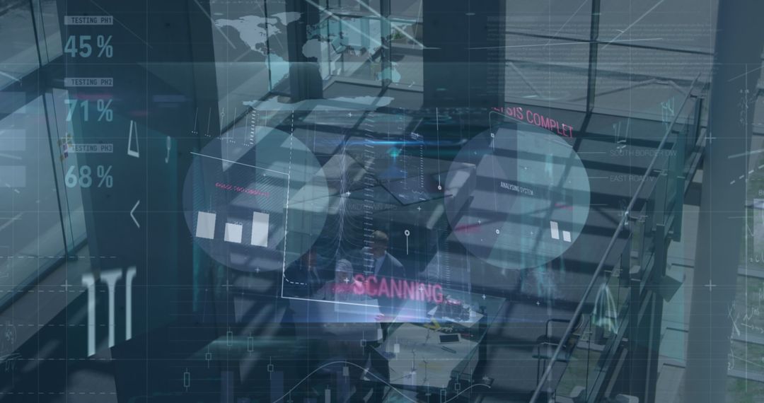 Global Businessman Analyzing Digital Financial Data in Futuristic Setting