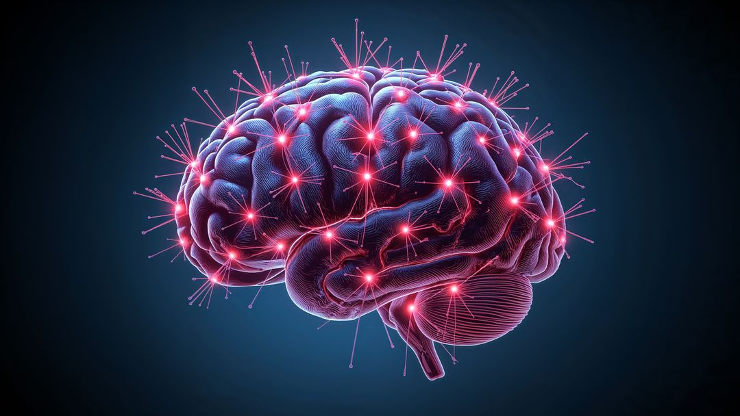 3D Digital Brain with Glowing Nodes and Connecting Lines