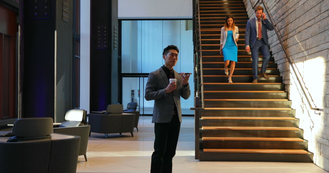 Business Professional Conversing on Phone in Modern Office Space