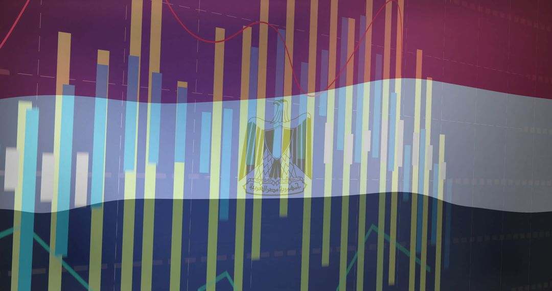 Egyptian Flag with Financial Data Chart Overlay