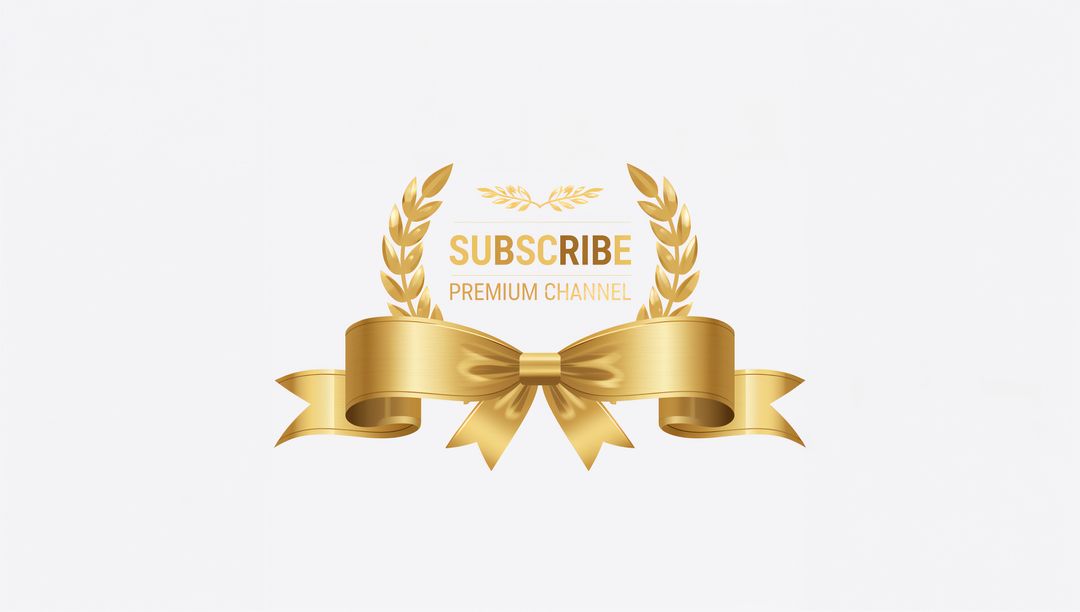Golden Laurel Wreath and Satin Ribbon Badge with Subscribe Premium Channel Typography