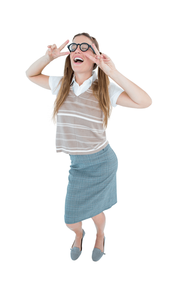 Joyful Geek Girl Dancing Transparent Background