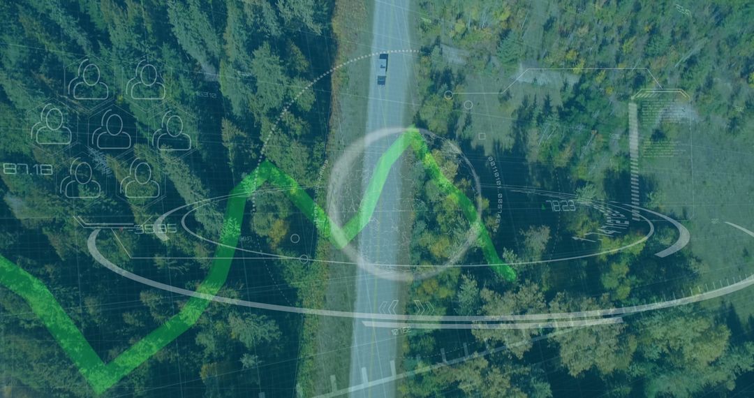 Data Analytics Overlay Tracks Vehicle on Forest Road