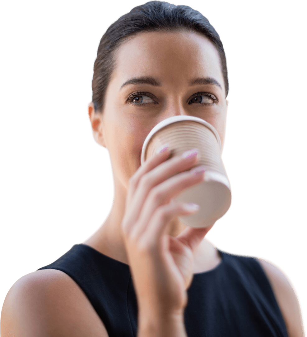 Transparent Businesswoman Enjoying Morning Coffee Boost