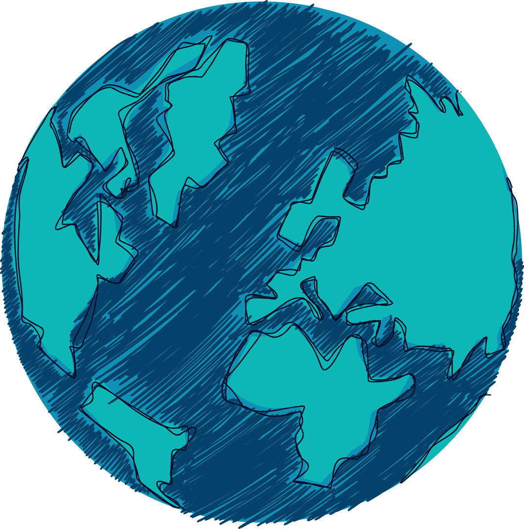 Transparent Earth Illustration with Sketched Teal Continents