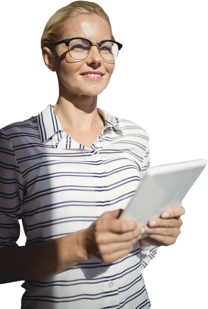 Transparent Background Smiling Blonde Woman with Tablet - Download Free Stock Images Pikwizard.com