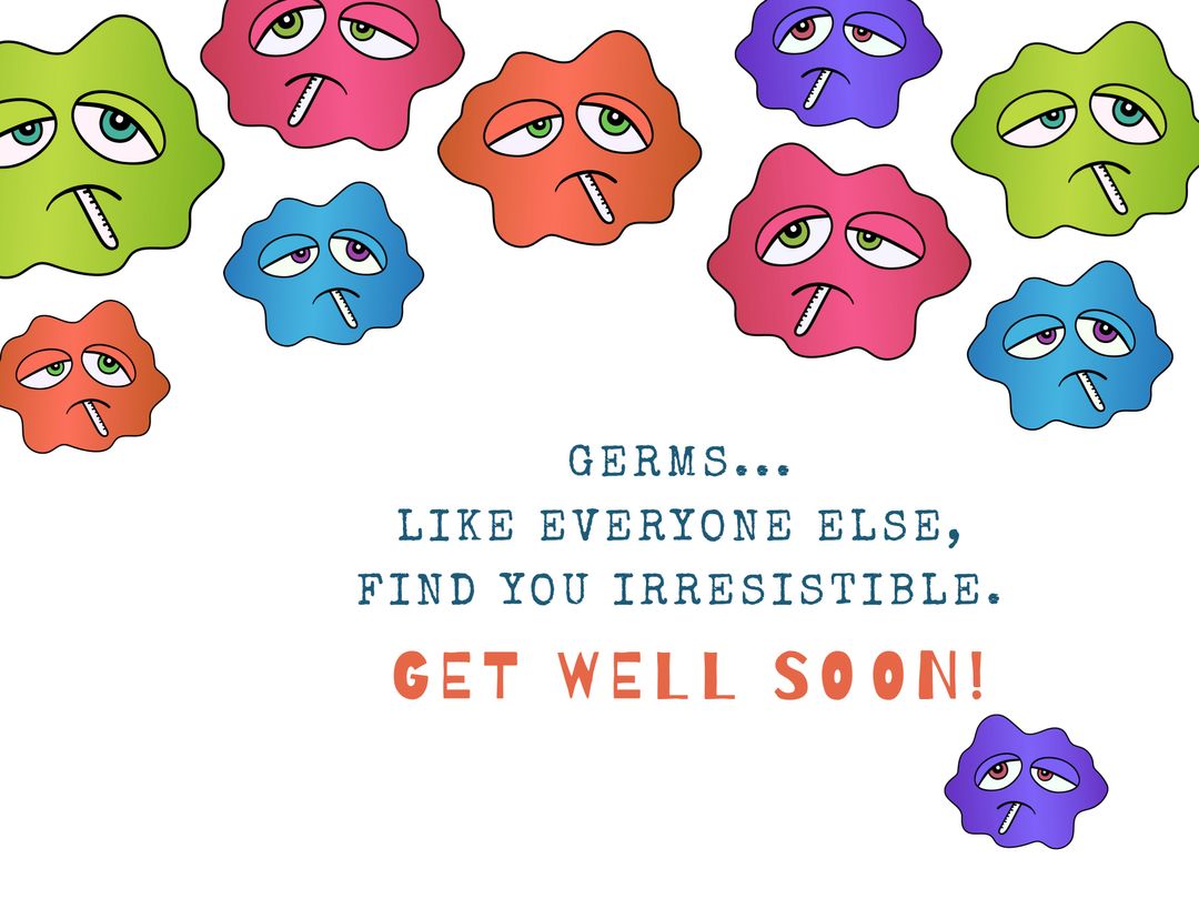 Cute Cartoon Germs Wishing Get Well Soon