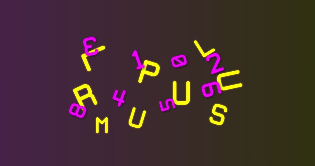 Neon Numbers and Letters on Brown Gradient Background