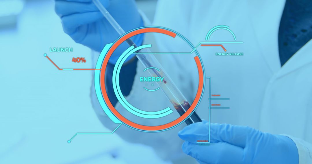 Scientist in Gloves Analyzing a Sample with Futuristic Interface