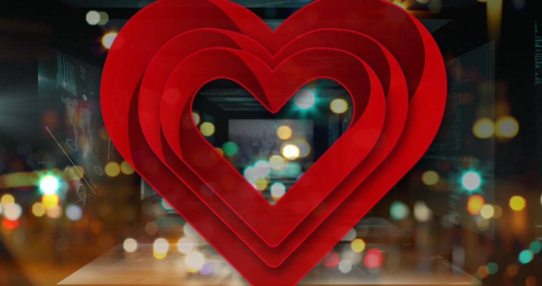 Glowing Red Hearts with Urban Bokeh and Digital Overlay