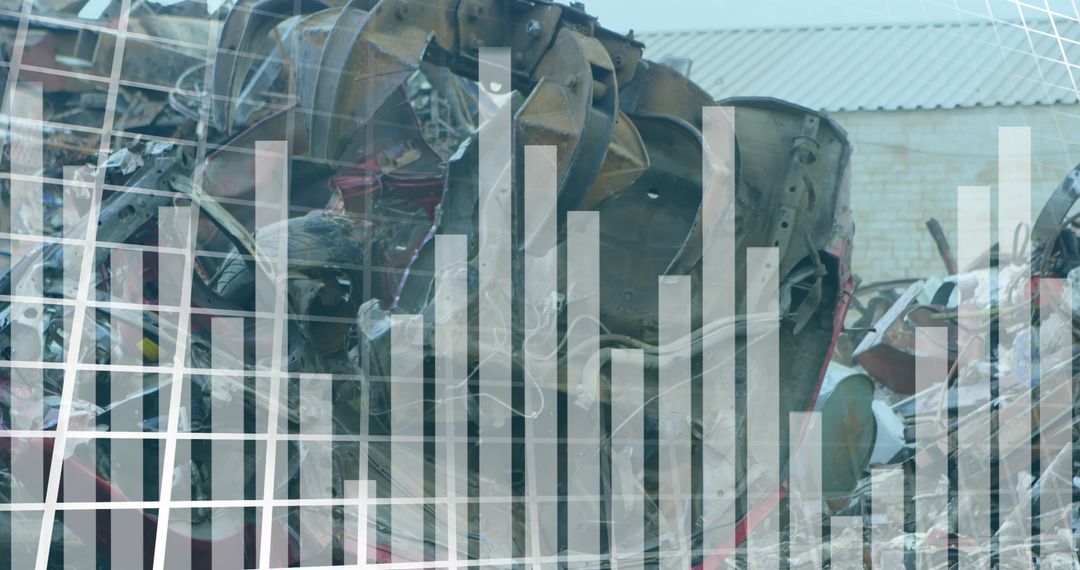 Data Graph Overlaying Automotive Recycling Junkyard