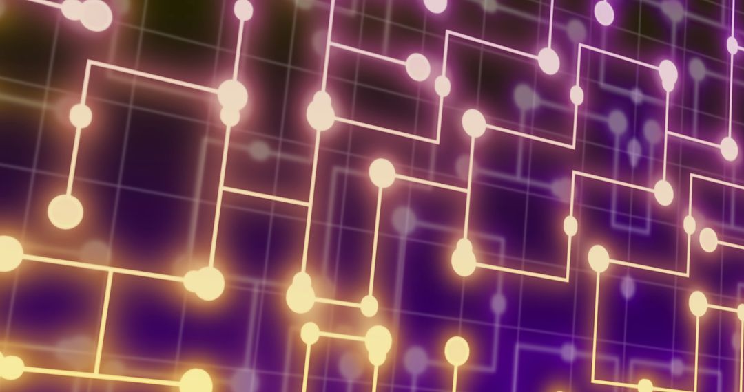 Neon Circuit Board on Violet Background with Abstract Connections
