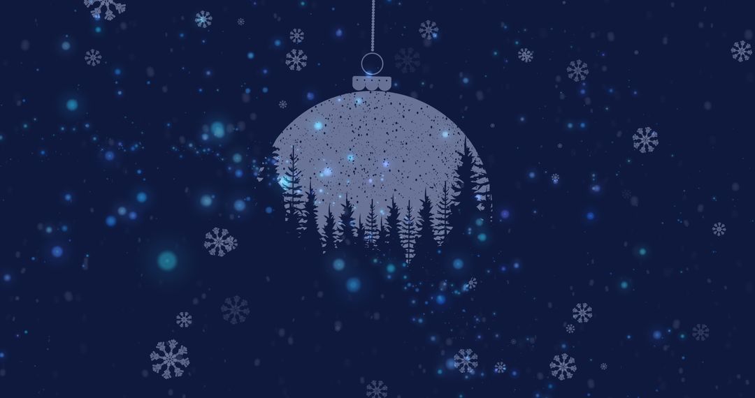 Festive Christmas Bauble with Falling Snow and Pine Trees