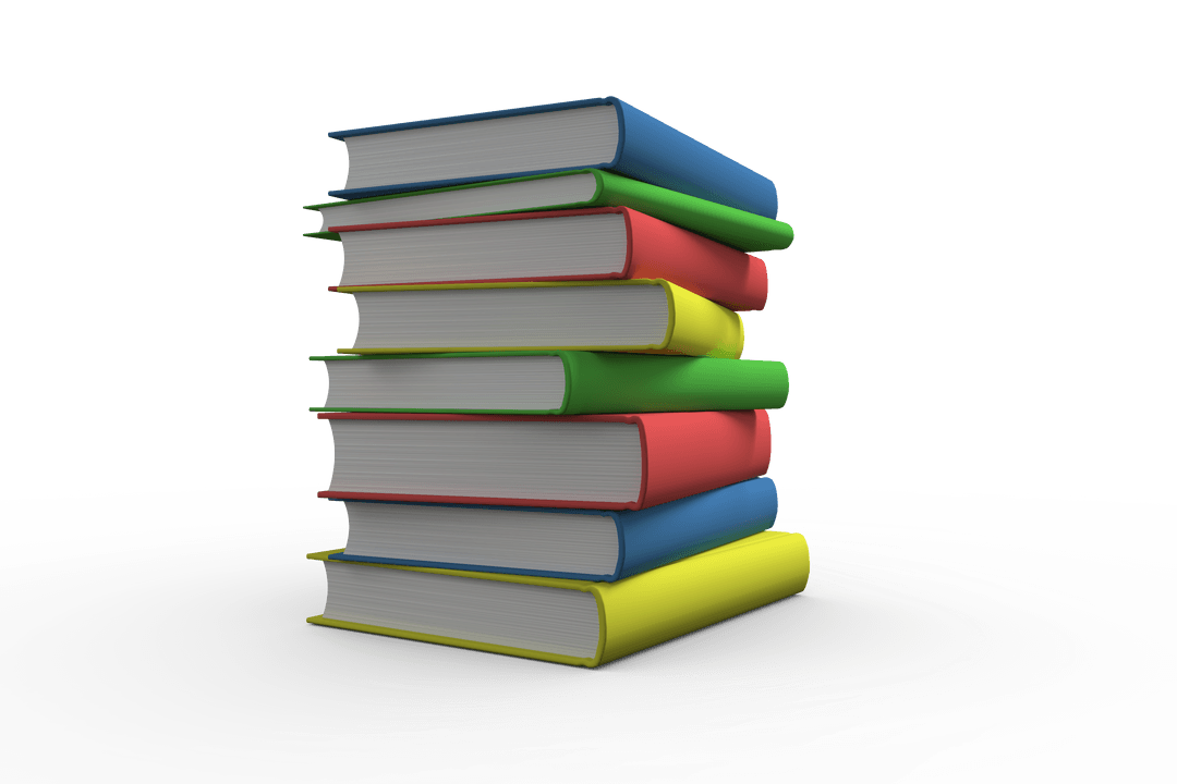Stacked Colorful Books on Transparent Background Isolated