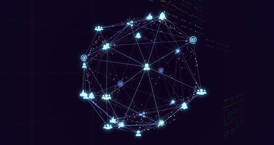 Glowing Digital Network Sphere on Trading Background