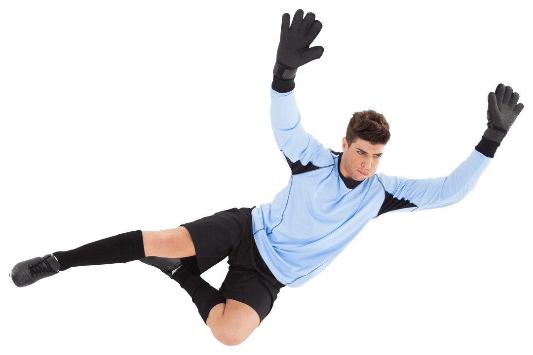Caucasian Male Goalkeeper in Action on Transparent Background