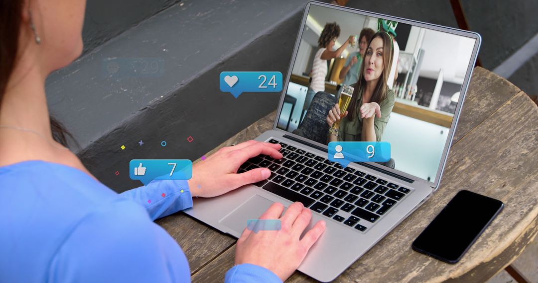 Virtual Meeting with Friends on Laptop Digital Interface