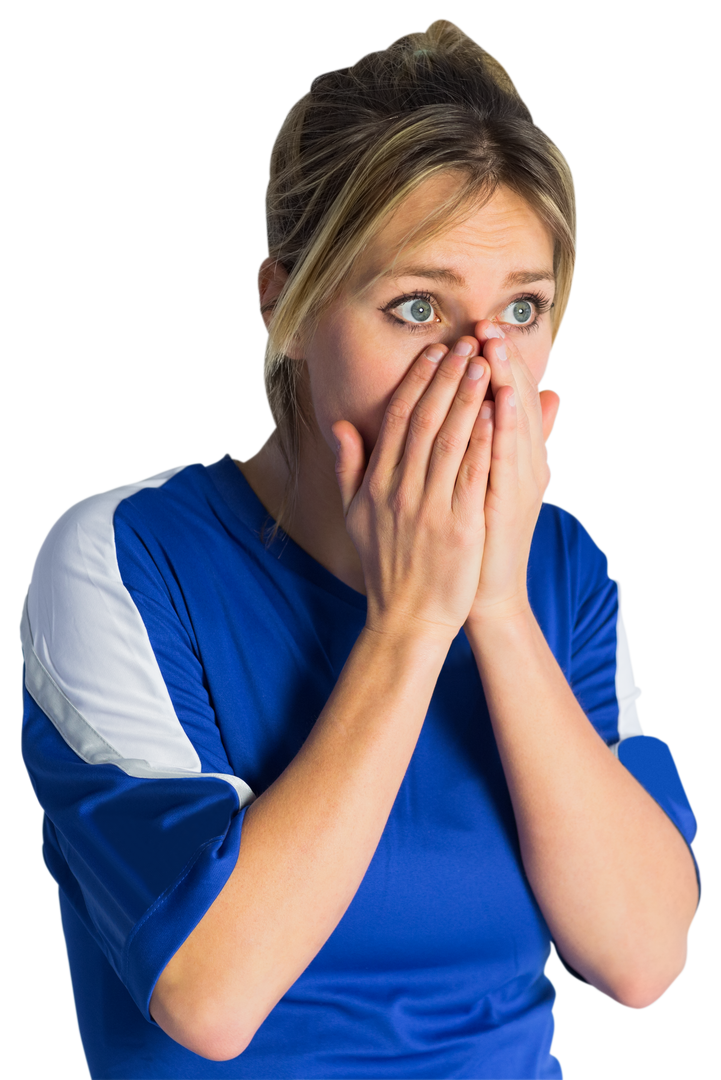 Transparent Nervous Football Fan Wearing Blue Jersey Covering Mouth - Download Free Stock Images Pikwizard.com