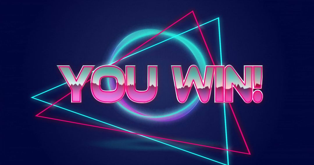 Neon You Win Text with Geometric Shapes on Dark Background