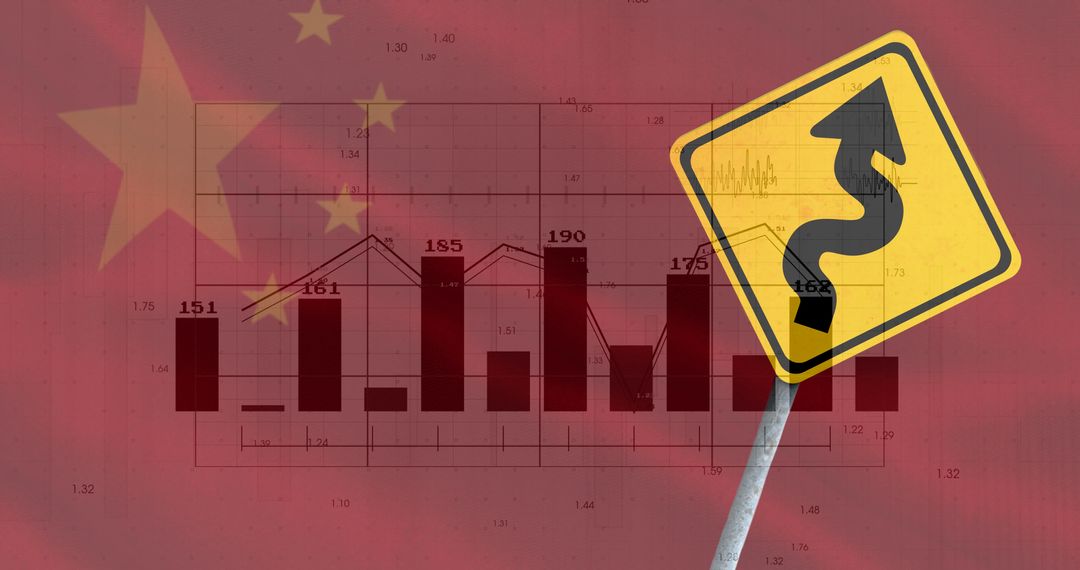 China's Economic Forecast with Stock Graphics and Road Sign