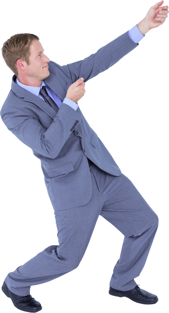Confident Businessman Pulling Arrow in Success Pose with Transparent Background