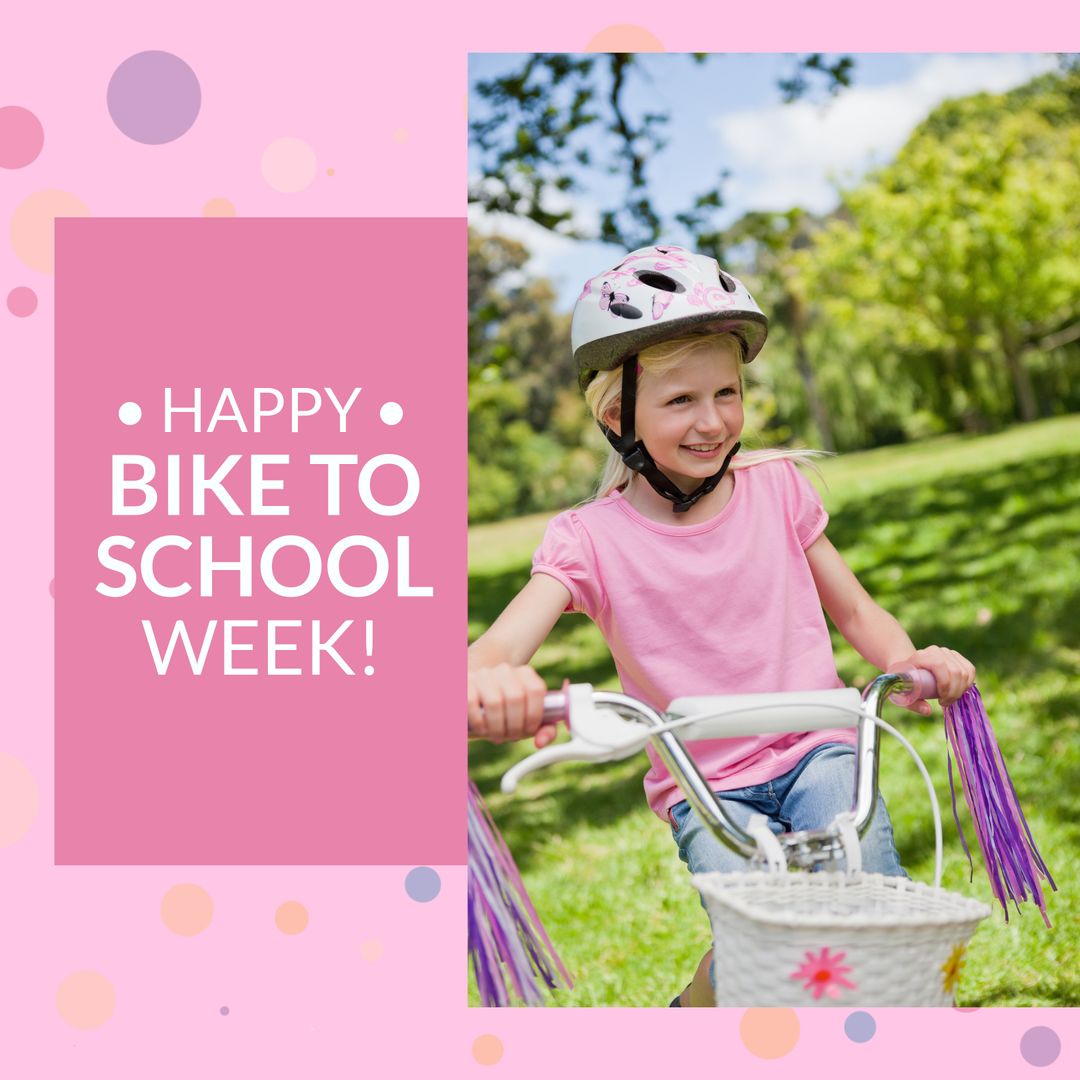 Smiling Girl Celebrating Happy Bike to School Week with Bicycle