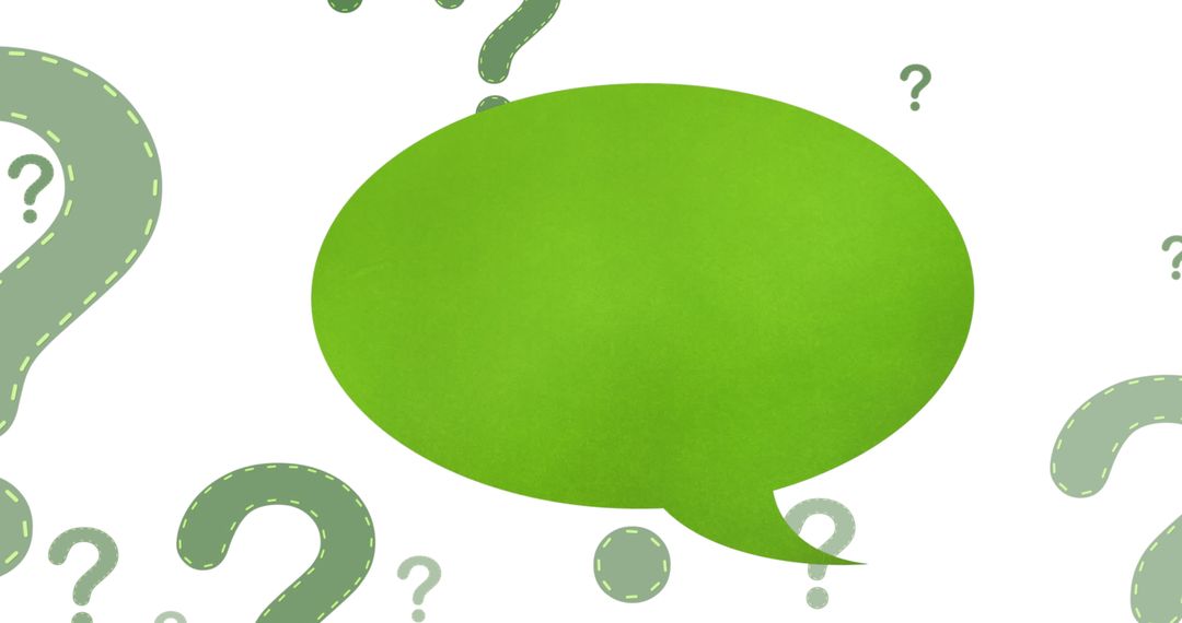 Green Speech Bubble and Question Marks on White Background