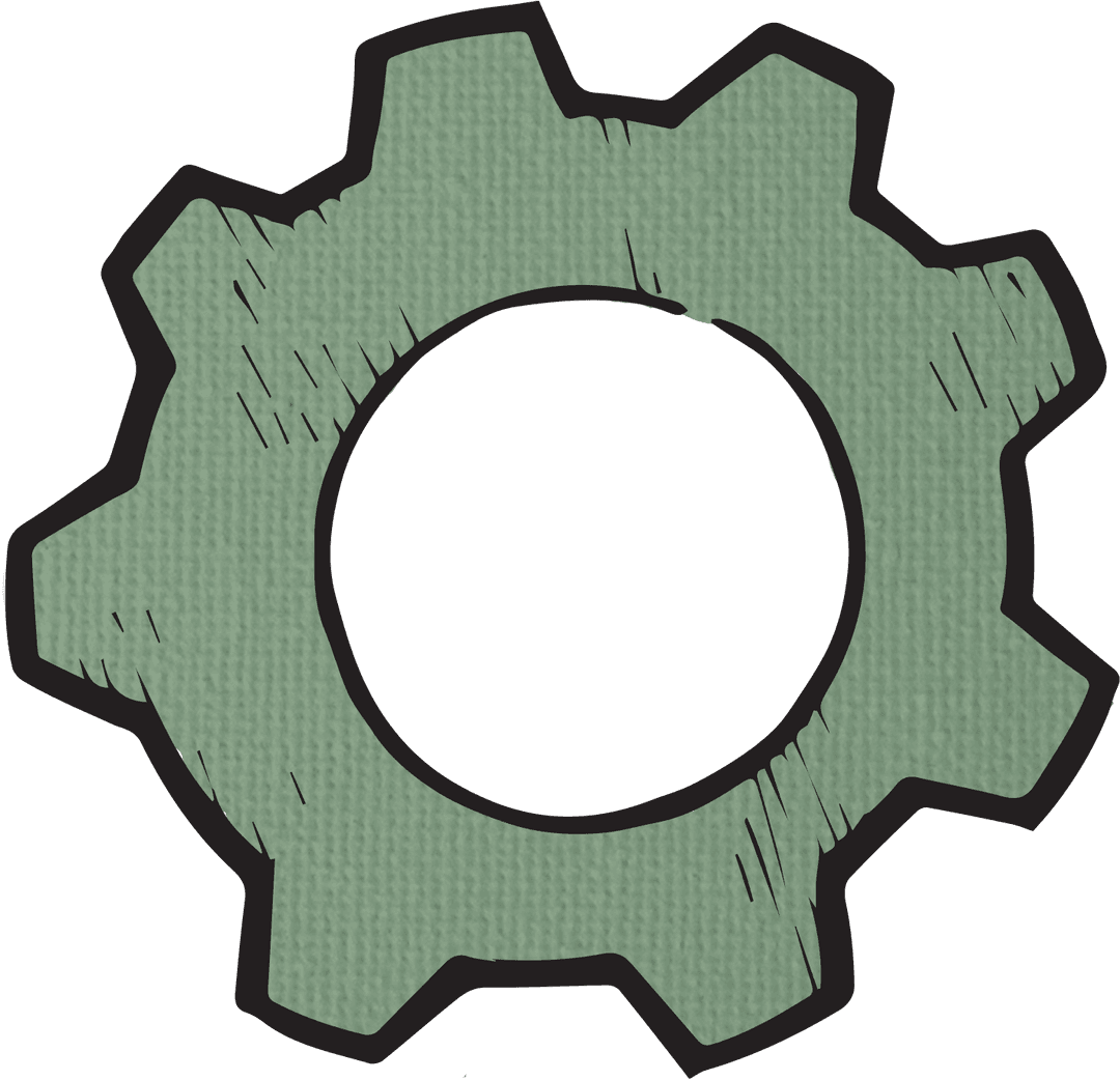 Dark Green Gear Illustration on Transparent Background for Connection Theme